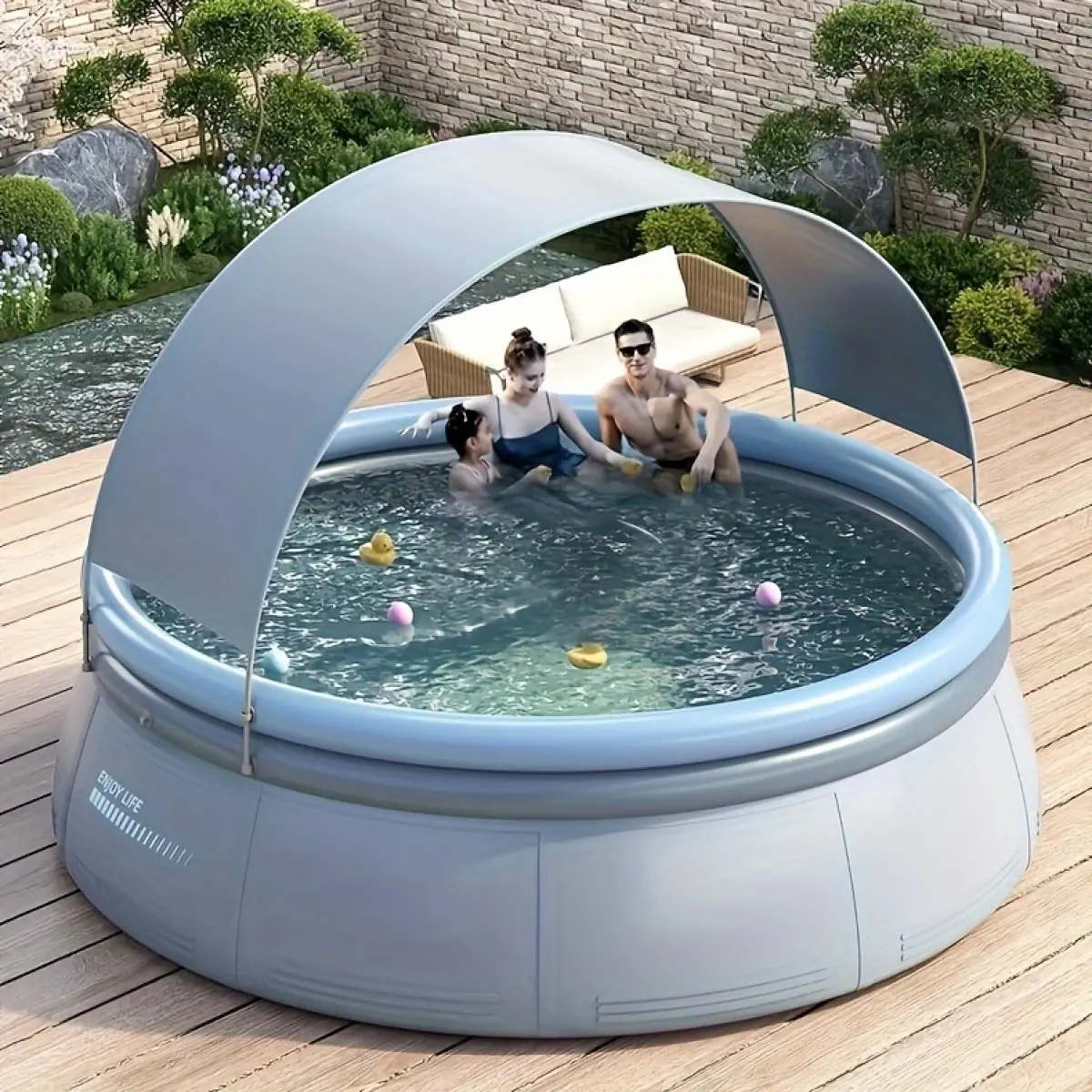 Aobtkel 141.73" Inflatable Swimming Pool for Backyard Family Outdoor Summer Pool 1700 Gallon Capacity 29.92" Deep 0.6mm 3-Ply Reinforced PVC Holds 9 People Kids Adults Quick Setup Splash Pool Gift Idea