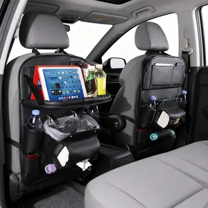 QIANKUNBAG Car Back Seat Organizer - Durable Fabric Storage Bag with Foldable Tray, Interior Tissue Holder, Footrest Protector, Multi-Pockets, Space-Saving Vehicle Stowing Solution for Shopping & Daily Items