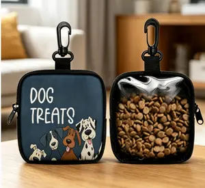 Zippered Dog Training Snack Bag Portable Polyester Pet Snack Bag for Outdoor Activities and Walking Single-Sided Transparent Design Durable Closure Bright Color Essential Dog Treats Container