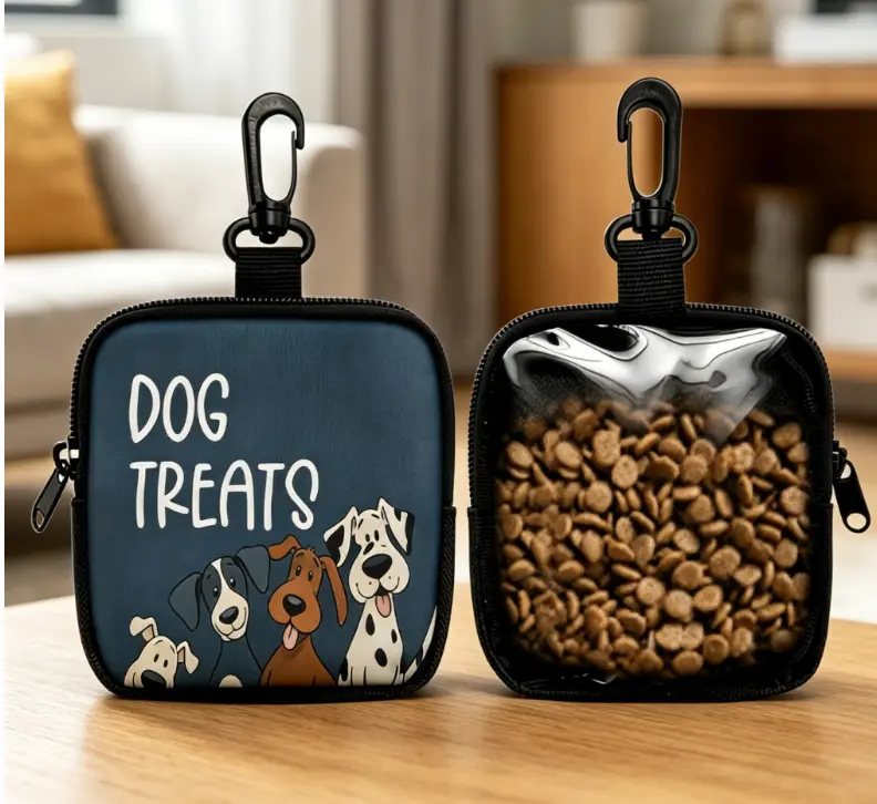 Zippered Dog Training Snack Bag Portable Polyester Pet Snack Bag for Outdoor Activities and Walking Single-Sided Transparent Design Durable Closure Bright Color Essential Dog Treats Container
