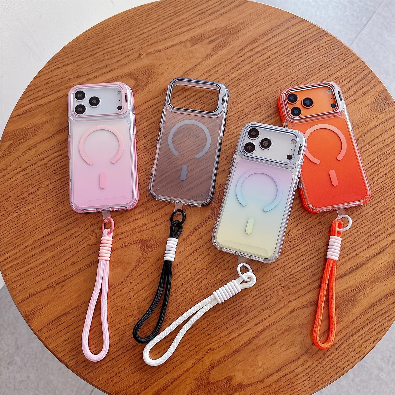 Magnetic Clear Stand Case for iPhone 17 Pro Max 17 Air 16 15 14 13 Pro Max, Compatible with MagSafe, Slim Shockproof Bumper + PC Back Metal Kickstand Wrist Strap, with Camera Lens Holder