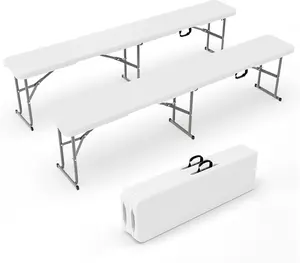 VINGLI 6 feet Plastic Folding Bench,Portable in/Outdoor Picnic Party Camping Dining Seat, Garden Soccer Multipurpose Entertaining Activities, Smooth HDPE Tabletop, 1/2 Pack, White/Black/Brown