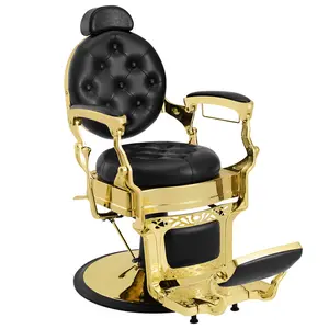 Heavy Duty Barber Chairs, Retro Barber Chair, Vintage Salon Chair with Puckered Button, Gold