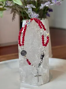 Rosary Bracelet in Red and Silver.