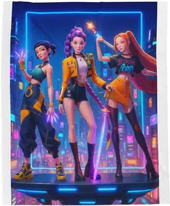 Demon Pop Hunters Velveteen Flannel Blanket K-Pop Anime Fan Gift for Girls Daughter Cozy Korean Fantasy Animation Art for Bed