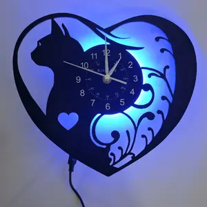Heart-Shaped Cat Theme Vinyl Wall Clock, Cute Animal Design, Perfect for Home Decor, Unique Gift Idea, Stylish Timepiece, Room Decor