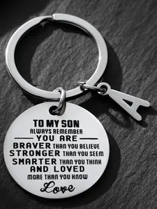 To My Son Keychain with Initial A, Engraved Inspirational Message, Stainless Steel Keyring, Perfect Gift for Birthdays & Graduations