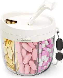 Portable 7-Compartment Pill Organizer Box, Waterproof Plastic Vitamin Storage Container, Large Opening Easy Access, One Week Daily Use Healthcare