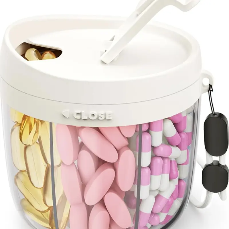 7-Compartment Portable Pill Organizer Box - Waterproof Plastic Shell, Large User-Friendly Opening, 7-Day Weekly Slots, Prop 65 Safe, Multi-Compartment Daily Use Organizer for Vitamins, Probiotics, Calcium Capsules, Youth
