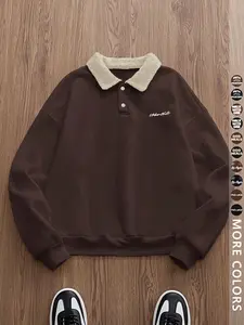 Men's Y2K Autumn Winter Thickened Retro British Style Aesthetic Lamb Wool Collar Polo Shirt, Unisex Casual Fashion, All Seasons Wear