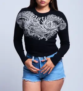 Affliction Women's Thermal Long Sleeve Shirt Flaming Dragon