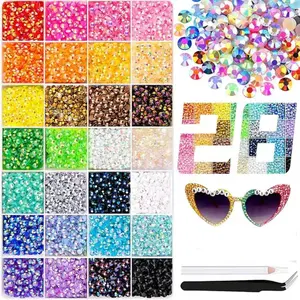 VIBRANT GEMS 30000Pcs Resin Rhinestones with Tweezers for Crafting Mixed-Color 3mm Bedazzling Crystal with Gifted Tools Jewelry for DIY Crafts Clothing Tumblers Shoes Fabric Nail Art Colorful
