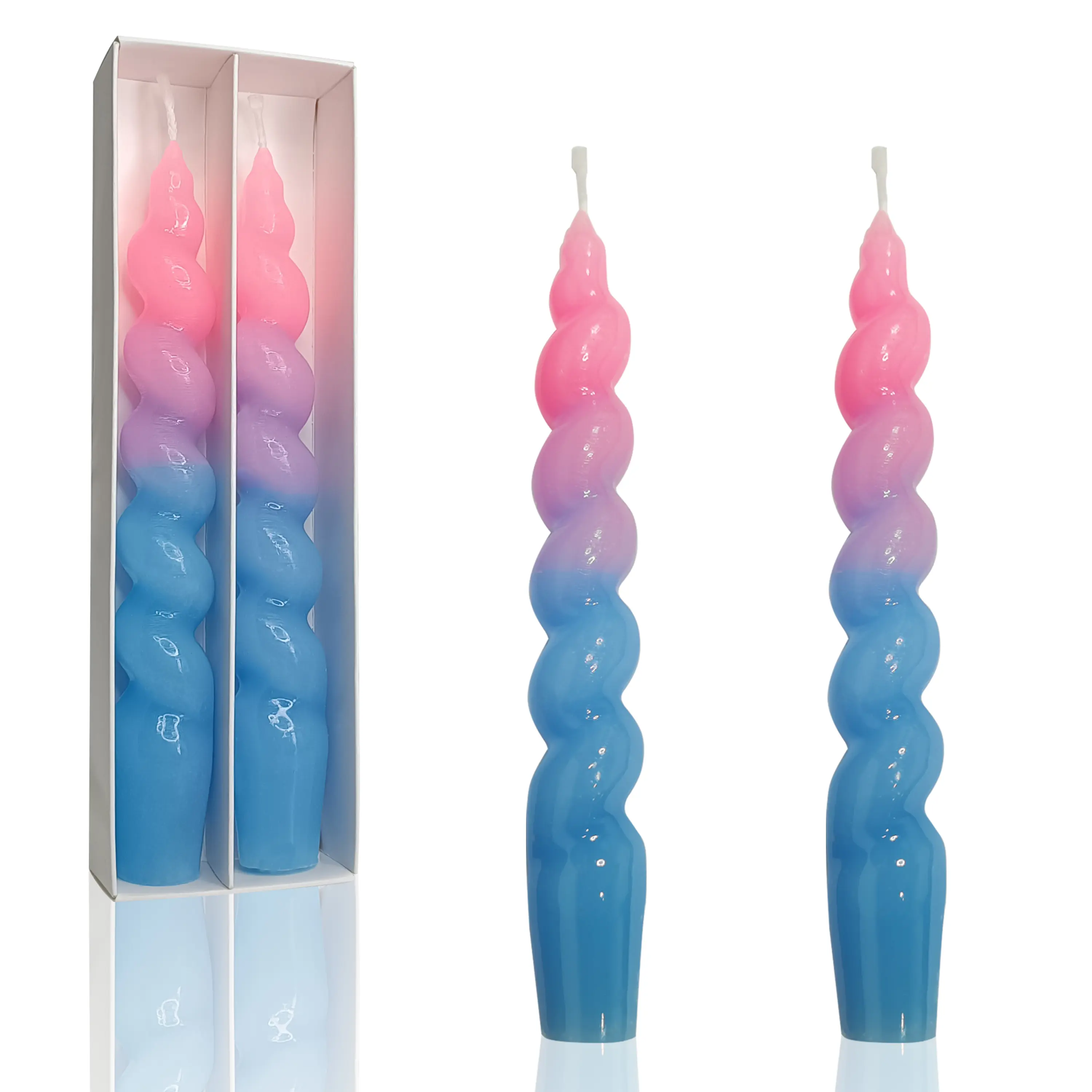 Spiral candles with gradual color, 2 per pack, suitable for family, banquet, enhance the atmosphere. Light Decor Cozy Decoration