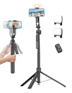 Auto Face Tracking Phone Tripod with Dual Detachable Fill Lights, 360° Rotation Extendable Selfie Stick Tripod for iPhone & Android, Gesture Control, No App Required, Wireless Remote