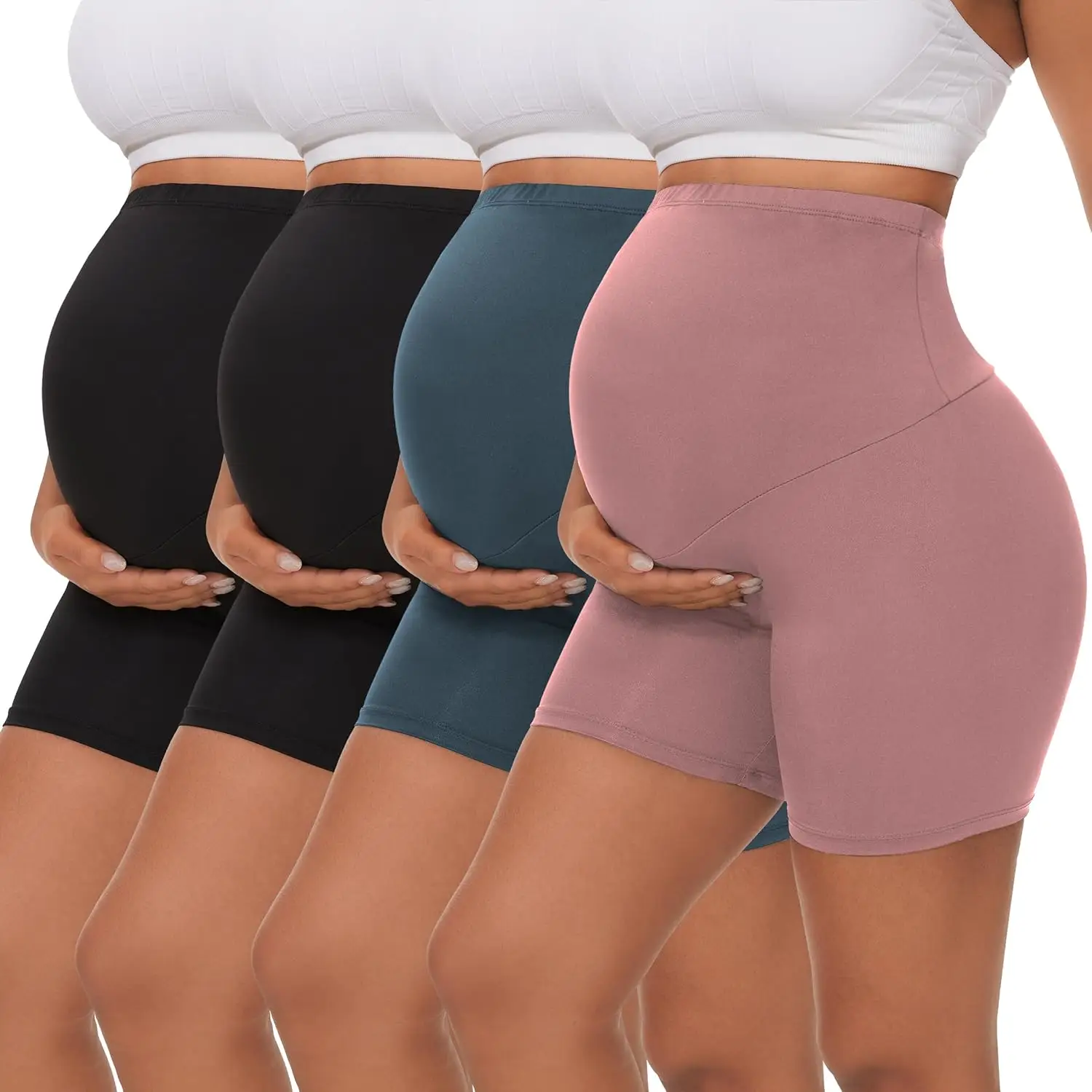 Twin Peaks 3/4 Pack Women's Maternity Yoga Shorts Over The Belly Prenatal Wrap for Mom and Prenatal Support Postpartum Outfits Pregnancy Must Haves