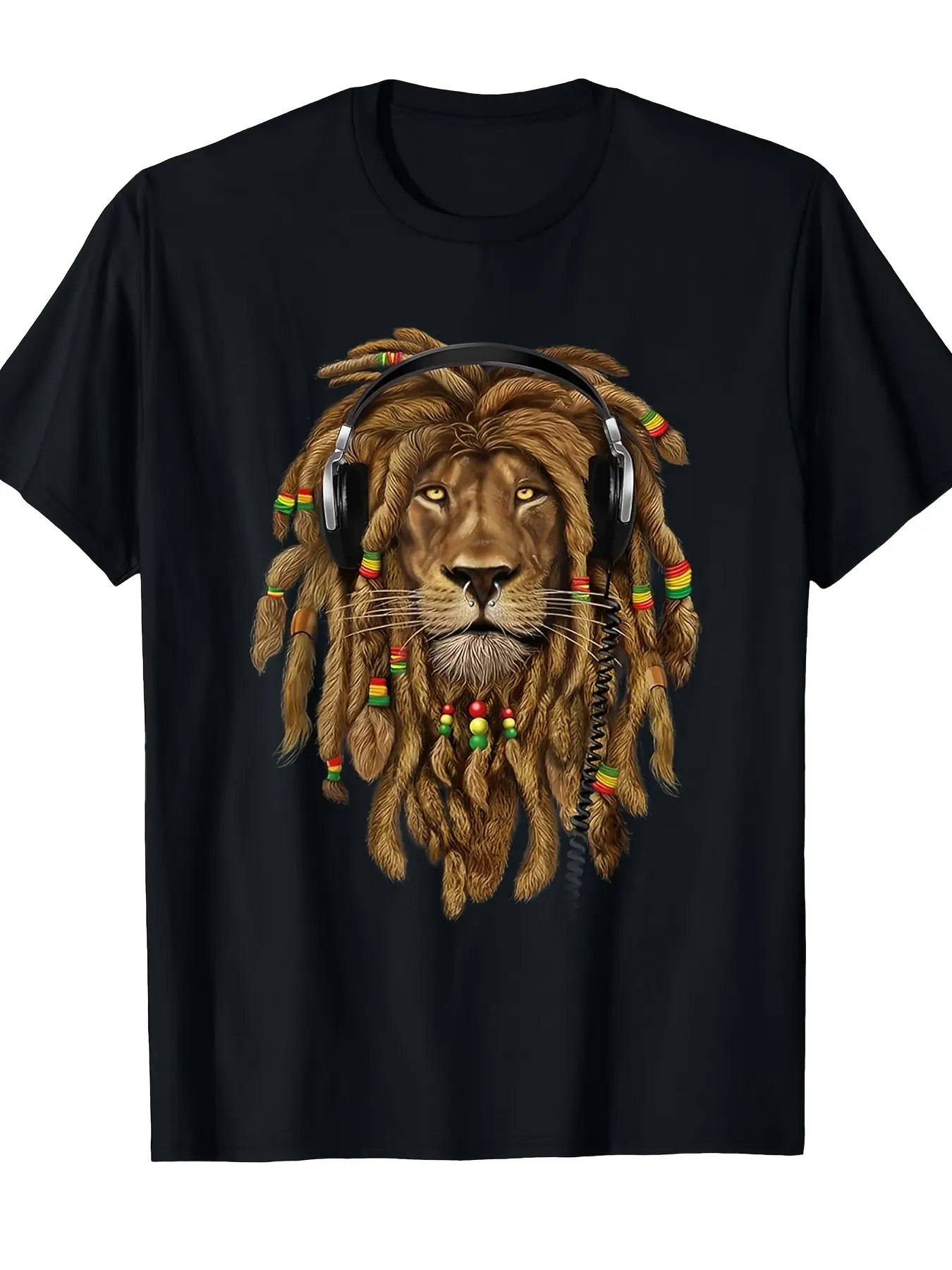 Men's & Women's Lion of Judah T-Shirt - Rasta Lion Dreadlocks Graphic Rasta Colors (///) - Comfortable Cotton Round Neck Tee for Ethiopian Cultural Apparel & Reggae Fans