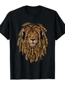 Men's & Women's Lion of Judah T-Shirt - Rasta Lion Dreadlocks Graphic Rasta Colors (///) - Comfortable Cotton Round Neck Tee for Ethiopian Cultural Apparel & Reggae Fans