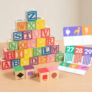 Montessori Wooden Word Block Toy, Color Shape Cognitive Hand-Eye Coordination Stacking Game, Building Blocks Set, 30 Pieces, 3-6 Years Christmas Gift, Building Block Sets