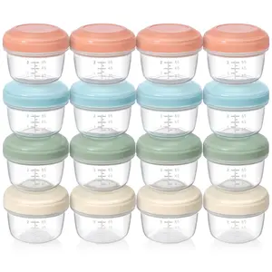 [16 Pack] 4 oz Small Containers with Lids, Reusable Plastic Containers for Snack and Puree, Salad Dressing Container to Go, Deli Containers, Freezer Condiment Containers, Dishwasher Safe, BPA Free