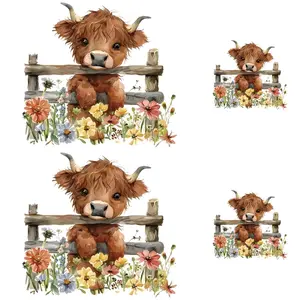 4 Pieces Colorful Cow Flower Designs Heat Transfer Stickers, 2 Large and 2 Small, Washable DIY Iron-On Decals for Fashionable Clothing and Accessories