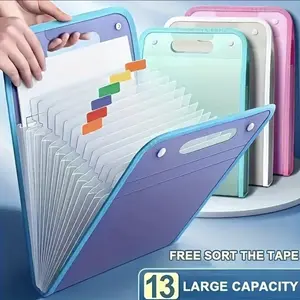 13-Pocket Portable Accordion File Organizer, Letter Size Document Folder with Handle, 5-Color Office Filing Supplies for Students
