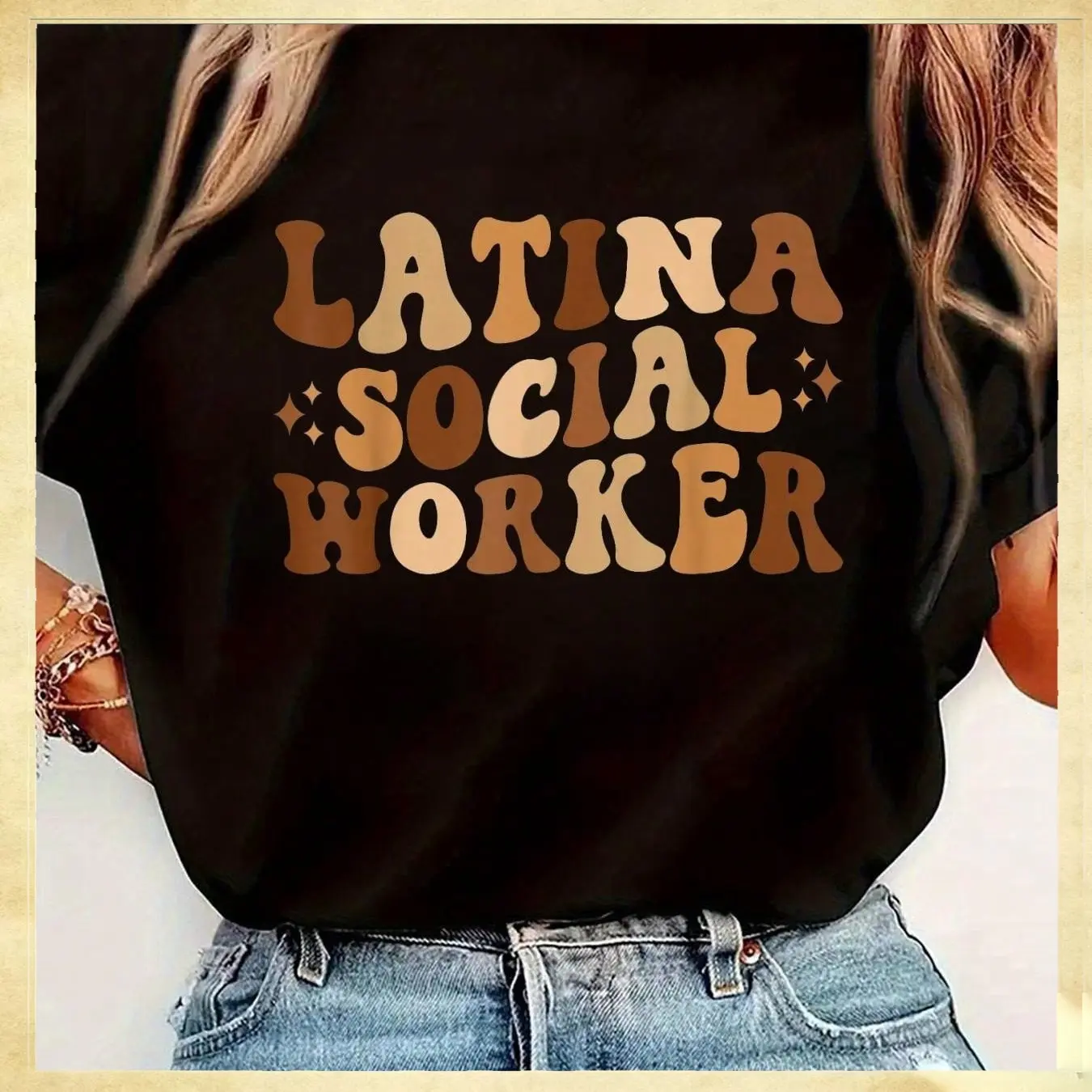Cute Latina Social Worker Trabajadora Social Latina MSW Grad T-Shirt Womens Round Neck Short Sleeve T-Shirt Fashion Grap