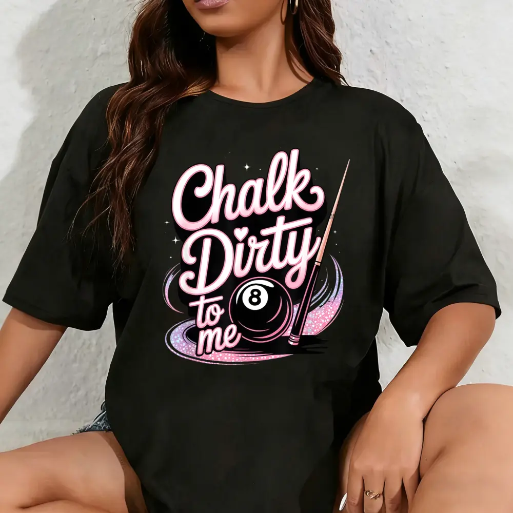 Women's Graphic T-Shirt, Casual 100% Cotton Crew Neck Garment with Funny 'Talk Dirty to Me' Billiards Print for Vacation, Tropical