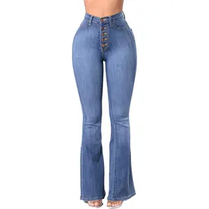 Women Jeans Women Slim High Waist Pants Slim Washed Style High Elasticity Soft Skin-Friendly Comfortable And Wearable Bottom Denim Fabric Flared