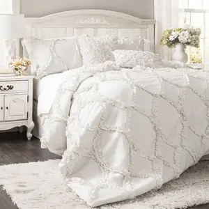 Lush Decor Avon Comforter Set, 3 Piece Set, Full/Queen/King - Ruffled Bedding Set - Vintage Coquette Decor