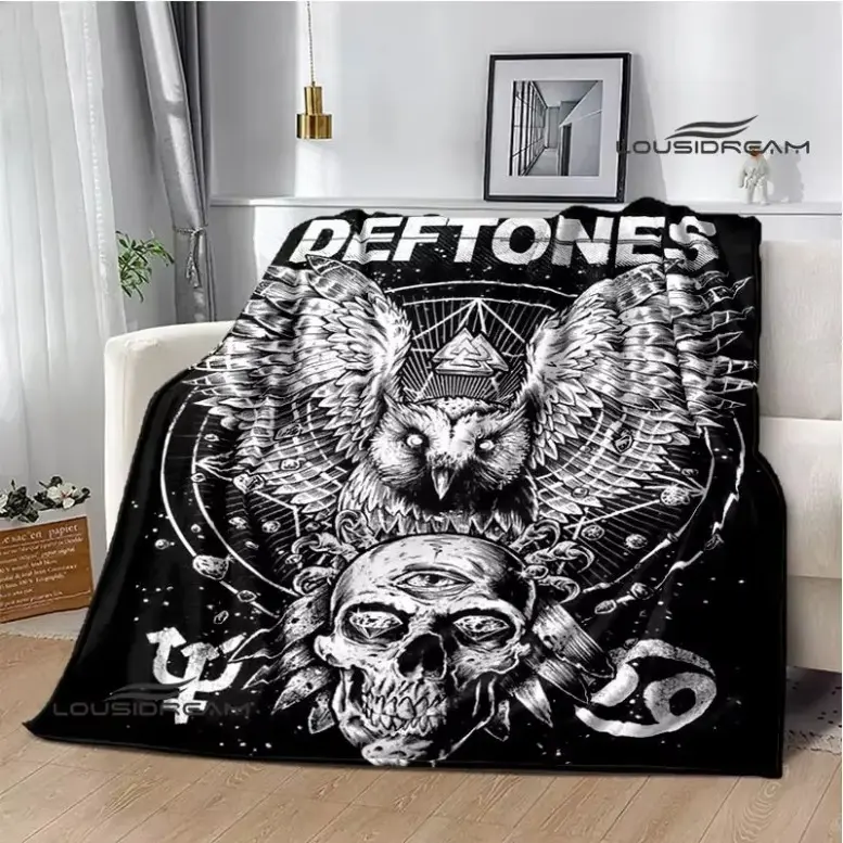 Deftones Band Logo Ultra-Soft Flannel Throw Blanket - High-Detail Print Music Theme Blanket, Cozy All-Seasons Home Camping Accessory, Ideal Father's Day Christmas Birthday Gift Decoration