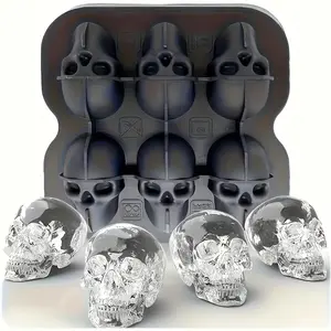Skull Ice Cube Mold, 6-Cavity Silicone Ice Tray for Whiskey, Cocktails, and Beverages, Food-Grade Flexible Ice Maker for Halloween & Party Drinks, Easy Release & Dishwasher Safe
