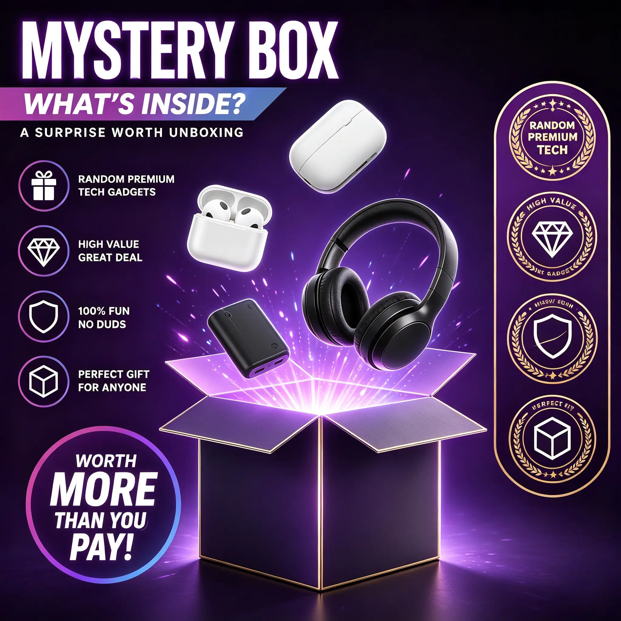 Huge Surprise Mystery Box! Randomly Get Smartphones, Headphones & Other Digital Gadgets – Unbox Unique Gift Fun, Enjoy Long-Lasting Durability, and Grab the Hottest Lucky Box to Win Amazing Tech Treasures Today !