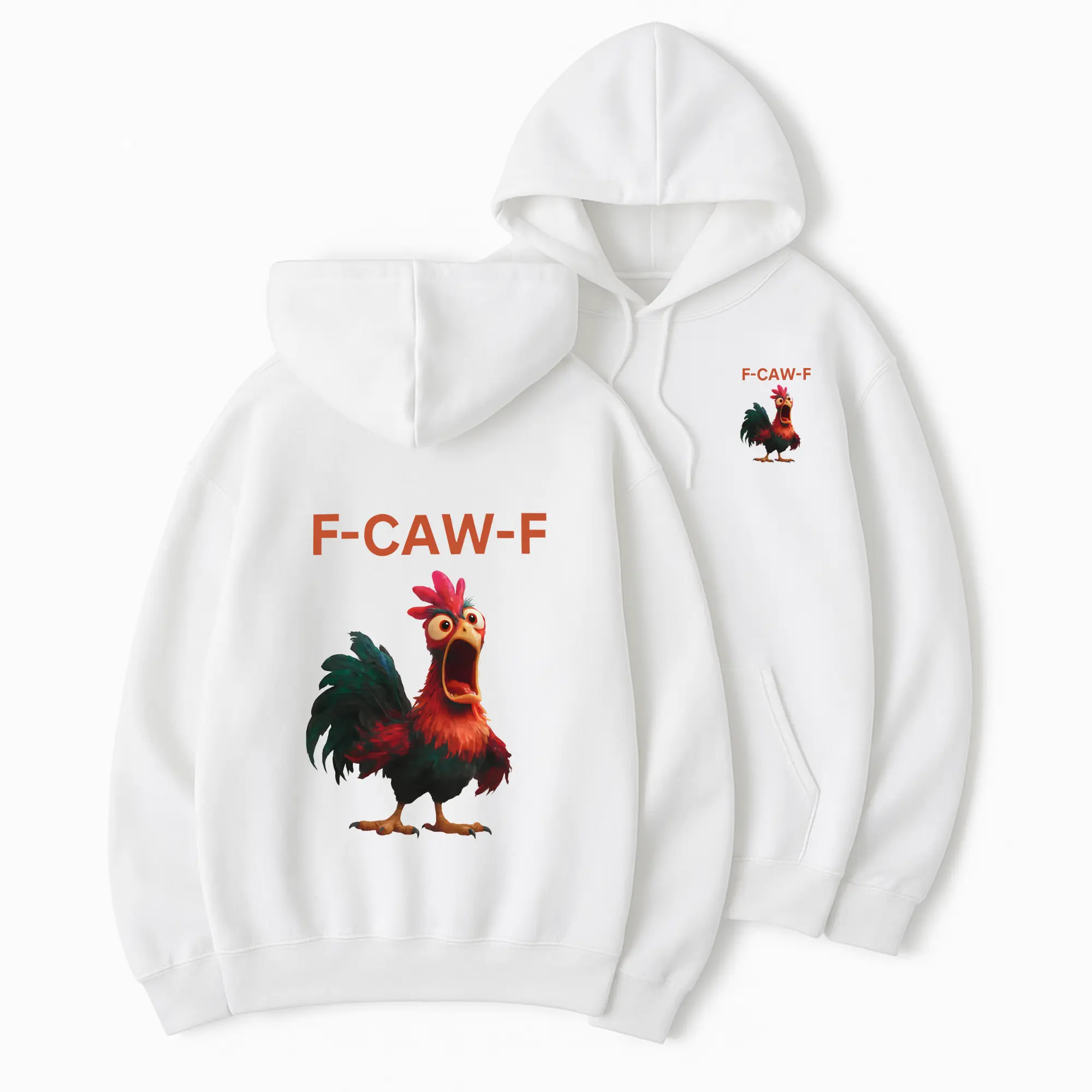 F-CAW-F Chicken Funny Rooster Graphic Hoodie, for Animal Lovers, F-caw-f Humor Shirt, Gift for Birthdays, Casual Wear, Pullover Unisex Cotton Polyester Casual Wear Hoodie Menswear Long Sleeve Womenswear