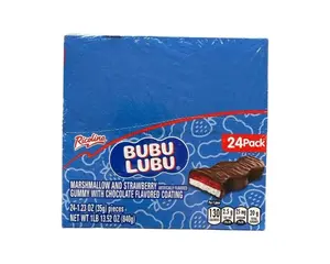 Ricolino Bubu Lubu Chocolate Cover Marshmallow Strawberry Flavored Mexican Candy (24 Count), Sweet, Savory Snack Bonbon Snack Bonbon Dessert