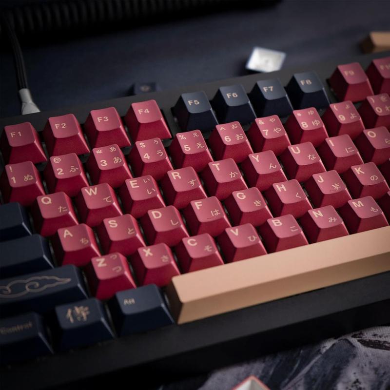 Red Samurai Keycaps 129 Cherry Profile Dye Sublimation PBT Customized Keycaps Set with Puller for Cherry Mx Switches Mechanical Keyboard 61/87/104/108