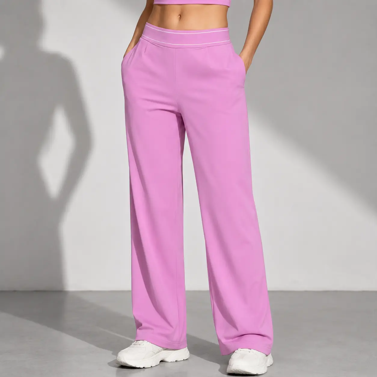 Women's High Waisted Wide Leg Gym Yoga Pants - Buttery-Soft Breathable Fabric Fitness Trousers with Pockets, Lightweight Stretch High Waisted Sweatpants for Yoga, Travel