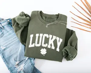 Distressed Lucky Varsity Adult Sweatshirt - Unisex Crewneck for St. Patrick's Day Parade - Hello Handpressed