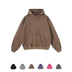 Mens Oversized Hoodie Acid Wash Vintage Sweatshirt Heavyweight Fleece Cotton Streetwear Trendy Hoodies Tops Pockets Unisex Design Distressed Look