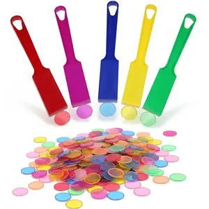 Magnetic Bingo Wand 5-Pack with 100 Metal Chips in 5 Vibrant Colors Large Group Game Family Night Sensory Activity Educational Science Tool for Kids and Adults