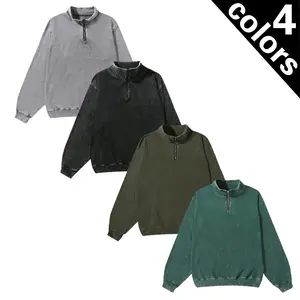 2 Pack Vintage Acid Wash Quarter Zip Sweatshirt | Oversized Stand Collar Mens Streetwear Pullover