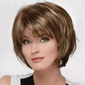 8 inch Fashionable layered bob wig for women, natural-looking with bangs, suitable for daily wear and use, party wigs, Halloween wigs