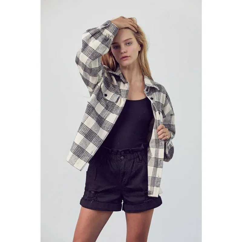 Emery Plaid Shacket - Black Cream
