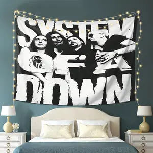 Decadent System Series Wall Hanging Tapestry - Black And White Band Decor With SYSTEM OF DOWN Text, No Electricity Needed Horizontal Poster Bedroom, Living Room, Dorm - Modern Industrial Chic Room Decoration