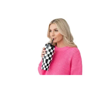 Black and White Checkered 40oz Stainless Steel Drinkware - Leakproof Insulated Container