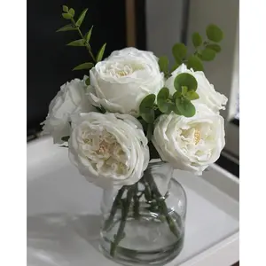 Artificial Flowers with White Roses in Vase, Fix Lifelike Fake Flowers in Vase with Artificial Water, Faux Flower Arrangements for Dining Table Centerpiece Decor