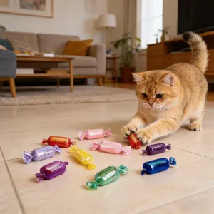 Random Color Cat Toys Set, 2pcs/3pcs Vibrant Ribbon Candy Toys, Stimulate Exploration & Fun, Relieve Boredom, No Batteries Needed