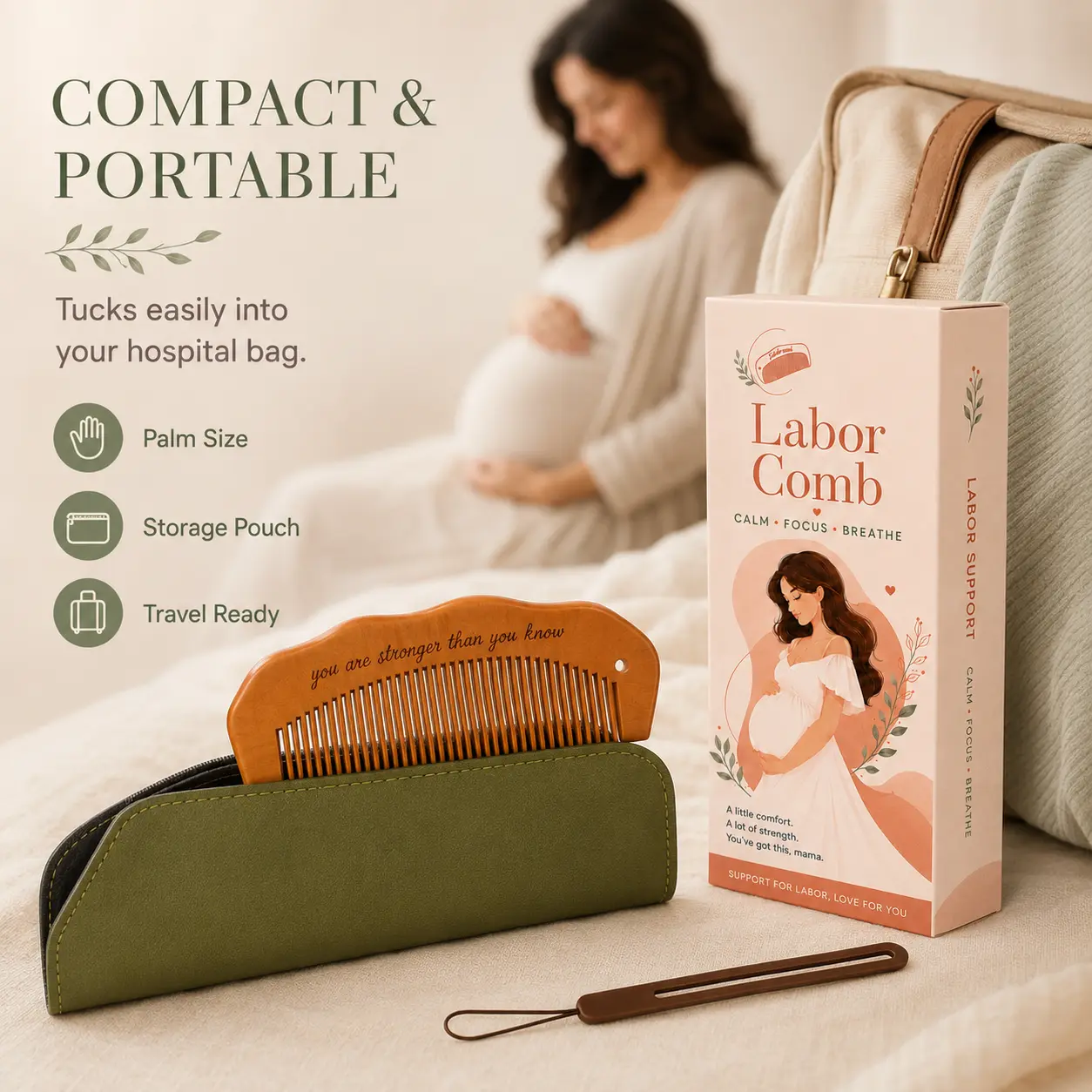 Wooden Labor Birth Comb for Pregnant Women, Pregnancy & Delivery Essential, Easy-Grip Childbirth Support Comb, Hospital Bag Must-Have for Expecting Moms, Mom-to-Be Gift
