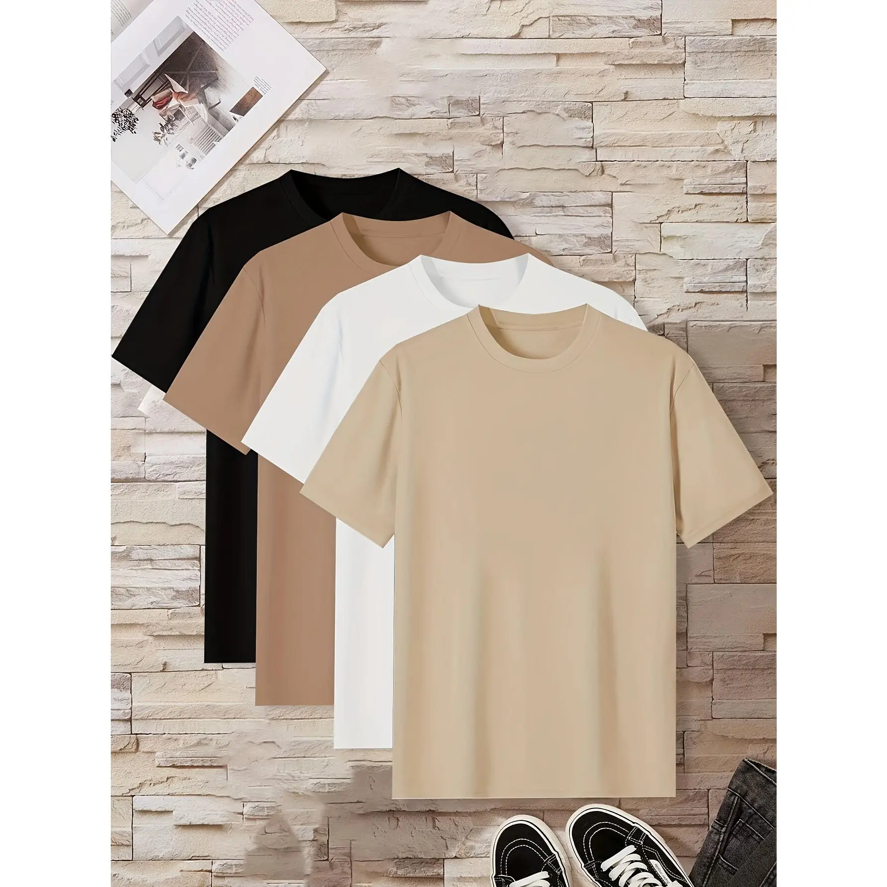 Men's 4-Pack Cotton Crewneck T-Shirts - Seamless Short-Sleeve, Assorted Neutral Solids, Bulk Blank Tees Value Pack for Casual Wear, Streetwear, Loungewear, Uniforms (Unisex Basic Clothing), Shortsleeve