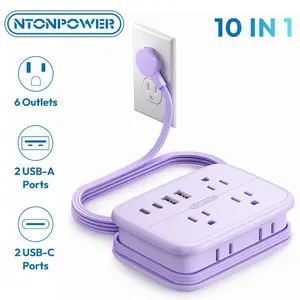 NTONPOWER 10-in-1 Travel Power Strip, 6 Outlets 4 USB Ports(2 USB C)  4ft Extension Cord, Compact Wrap-Around for Family Travel, Home Office, RV & Camping, Hotel Cruise Essentials