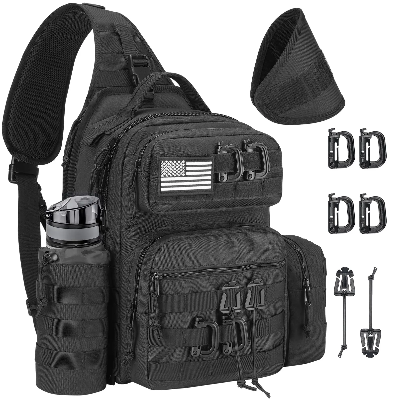 CVLIFE Tactical Sling Bag Backpack for Men Shoulder Sling Bag Tactical Bag with Bottle Holder Concealed Carry Daily Day Pack Work Bag